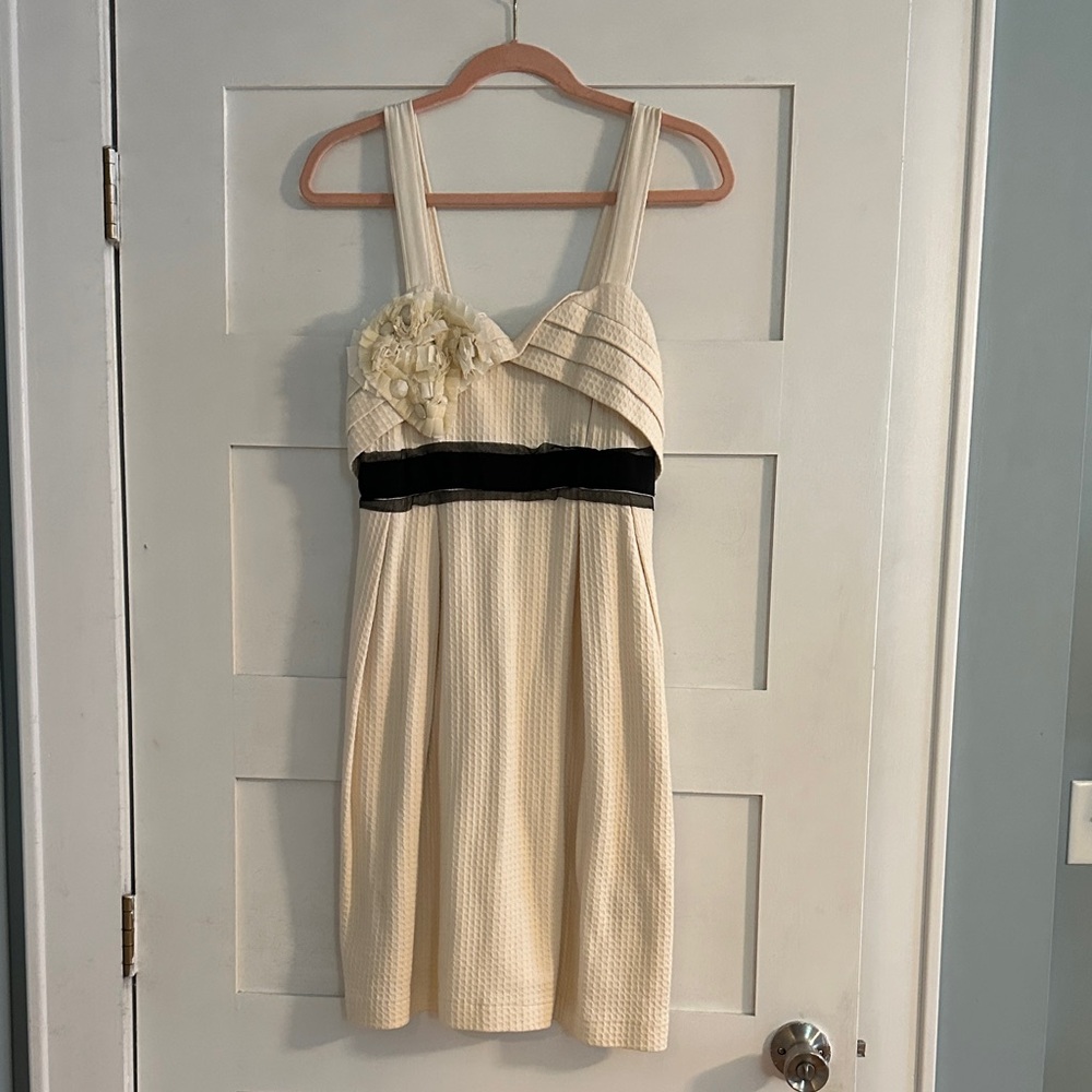 Anthropologie Cream Mini Dress with Black Band